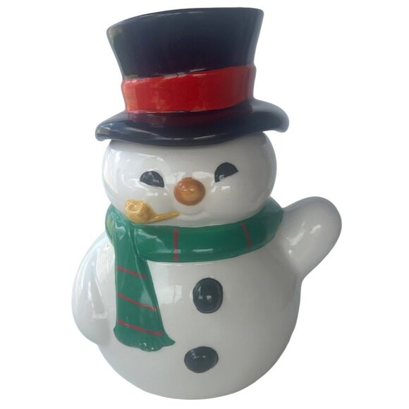 A Teleflora Gift Christmas Snowman Ceramic Cookie Jar Canister 9.5" (READ) - Picture 1 of 16